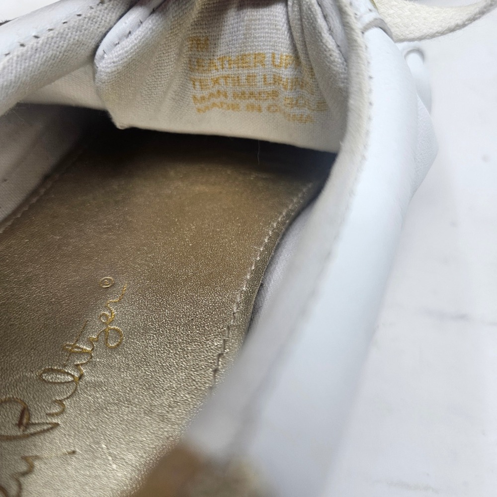Lilly Pulitzer White Leather Gold Rhinestone Eyelet Low Top Sneakers Womens Sz 7 - Picture 10 of 11